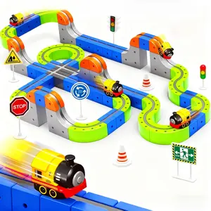 Mother's Day gift-Magnetic Race Track Train Set, 101Pcs Flexible Gravity-Defying Building Toys with Electric Train & Traffic Signs, Montessori STEM Toys for Toddlers Age 3+, Ideal Birthday Easter Gift for Boys Girls, Kids Learning Toys,fidget toys tiktoks