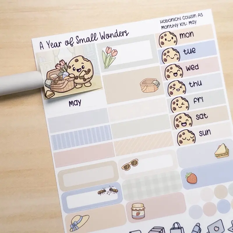 May Hobonichi Monthly Kit – A Year of Small Wonders – Cozy Picnic Prep Planner Stickers – Cousin A5, A6, Weeks