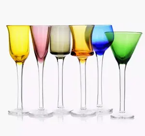 Set of Six Stemmed Colorful Cordial Glasses
