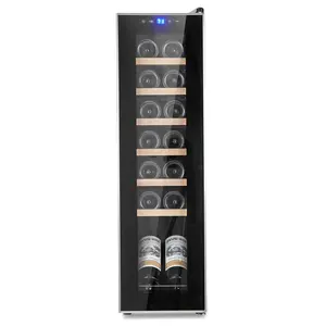 14 Bottle Wine Fridge Compact Refrigerator, 10" Wide Freestanding Wine Cooler with Digital Touch Screen, Stainless Steel Mini Wine Cellar with Smoked Glass Door & Blue LED Light for Home Office Apartment