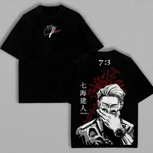 Kento Nanami - Jujutsu Kaisen Anime Double Printed Vintage Washed Unisex Oversize Anime Manga Washed Heavyweight Cotton T-shirt, gifts For Anime Fan, Anime Lover Jujutsu Kaisen anime merchandise RHA