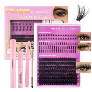 DIY Lash Clusters Kit – Fluffy Volume & Wispy Spike Lashes with Bond & Seal, Bottom Lash Extension Set for Natural Cat Eye Makeup, Easy At-Home Salon Lash Look for Beginners