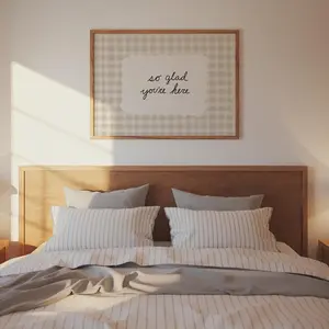 So Glad You're Here Print, Quote Wall Art, Hand Drawn Gingham Poster for Entryway Decor