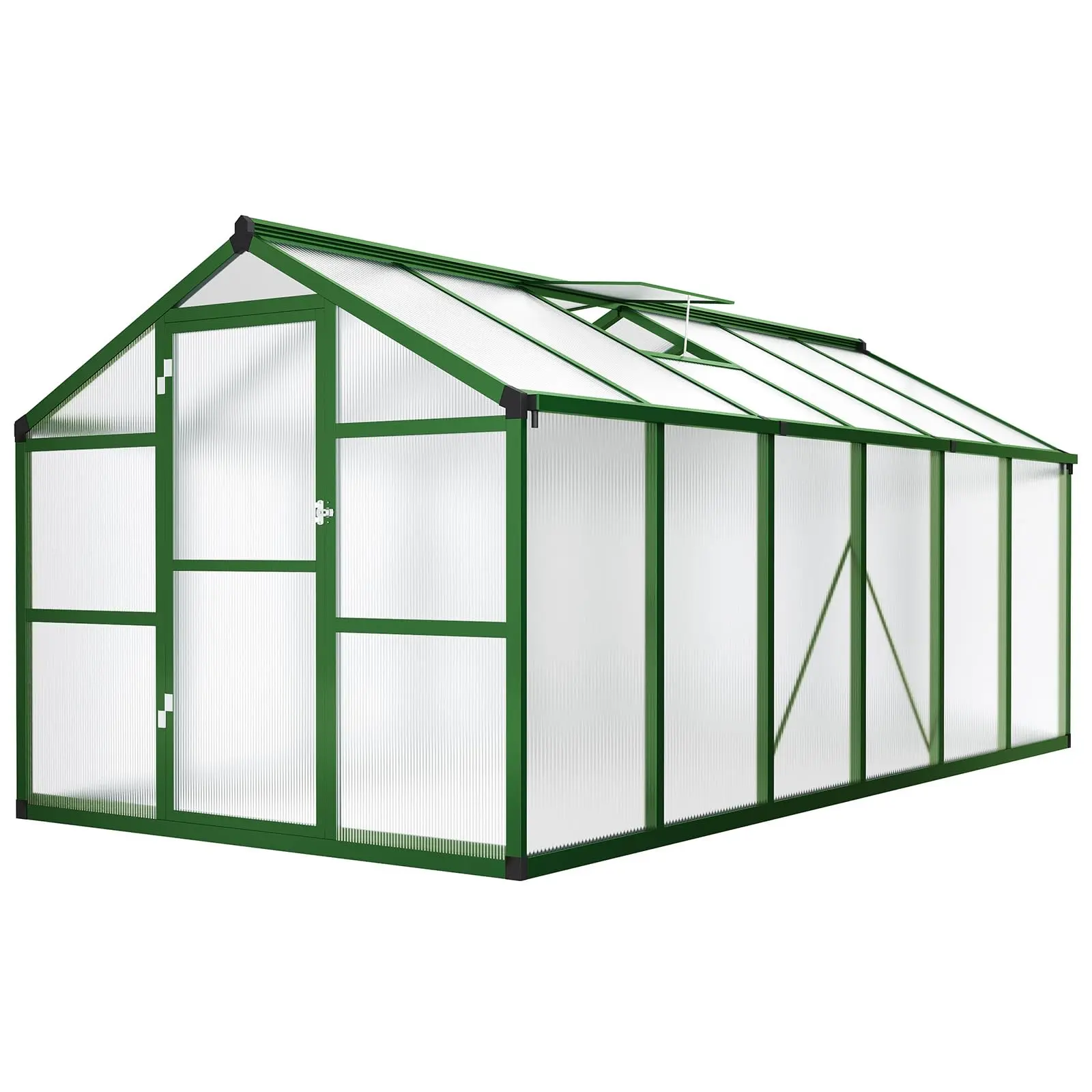 Garvee Outdoor Polycarbonate Greenhouse - 8x10 FT to 8x12 FT Walk-In Model, Heavy-Duty Aluminum Frame, Adjustable Roof Vent, Lockable Door, Ground Spikes, Quick Setup for Backyard Patio Plant Growth | Outdoor Polycarbonate Greenhouses