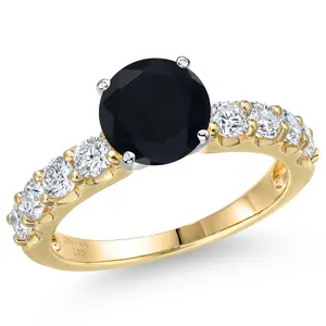 14K Two Tone Gold Black Onyx and Lab Grown Diamond Engagement Ring For Women | 2.75 Cttw | Round 8MM | Gemstone December Birthstone