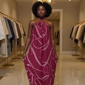Burgundy Print Halter Maxi Dres