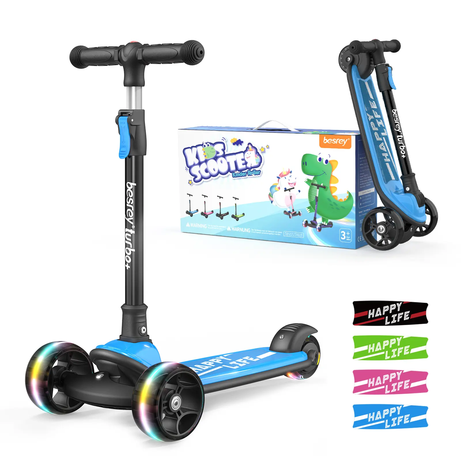besrey Kick Scooter For Kids 3-15 Years Old Folding LED 8-12 Inch Adjustable Height Outdoor Scooter with Springtok Special Features  Fun Colorful