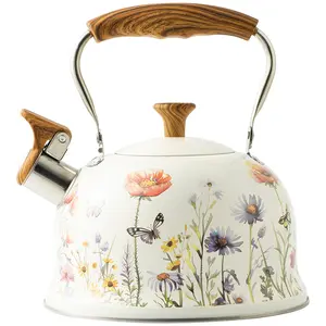 Colorful Flower Tea Kettle, 3 Liter Whistling Tea Kettle Pots for Stove Top Induction, Pretty Floral Tea Pot with Cool Touch Ergonomic Handle, Food Grade Stainless Steel Water Kettle