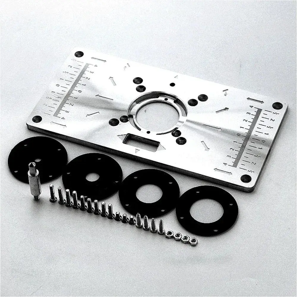Aluminum Router Table Insert Plate, Router Table Insert Plate with Rings, Power Tool Accessories for Woodworking Benches Router Plate Wood Tools Milling Trimming Machine Hole Measurement Precision