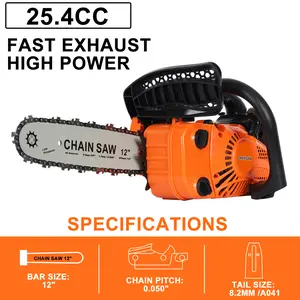 25.4cc 2-Stroke Gas Power Chainsaw, Handheld High-Power Logging Saw with Ergo Handle, Portable Wood-Cutting Tool for Home Garden & Woodworking