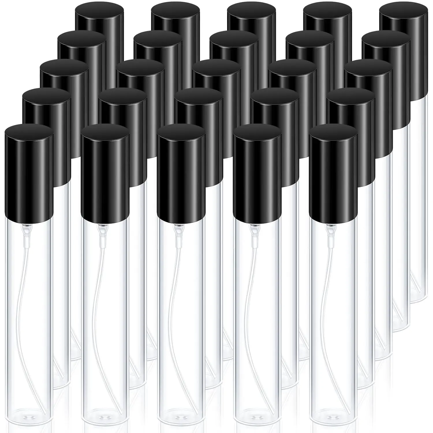 25-Pack 0.50oz Black Glass Refillable Perfume Bottles with Nozzle & Spring Button Spray, Portable Water-Based Travel Empty Atomizer Sprayers, Mini Sample Fragrance Storage Containers (Home Organizer Supplies)