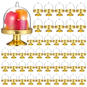 24 Pack Mini Cake Stand with Dome, Gold Base Mini Donut Domes & Tiny Cake Stand for Cupcakes, Desserts, Candy Display - Perfect for Weddings, Birthdays, Party Bakeware