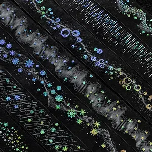 2 Rolls Starry Theme Night Sky Motif Washi Tape with Silver Foil Accents Pet Craft, DIY Scrapbooking Decor for Creative Projects, Journals, Photo Albums, and Greeting Cards