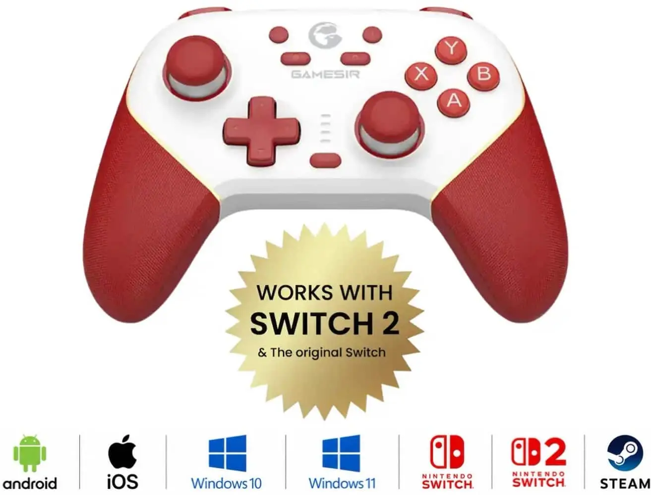 GameSir - Super Nova Wireless Gaming Controller Nintendo Switch & Switch 2PCiOSAndroid, Hall Effect StickTrigger Charging Dock - RedWhite