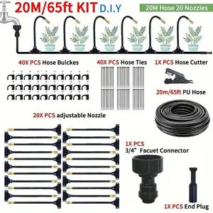 5-20m drip irrigation kit, equipped with adjustable nozzle, Adjustable nozzles, automatic watering system suitable for balcony greenhouse gardening, using European and American thread standards, flexible plastic hose, no electricity required