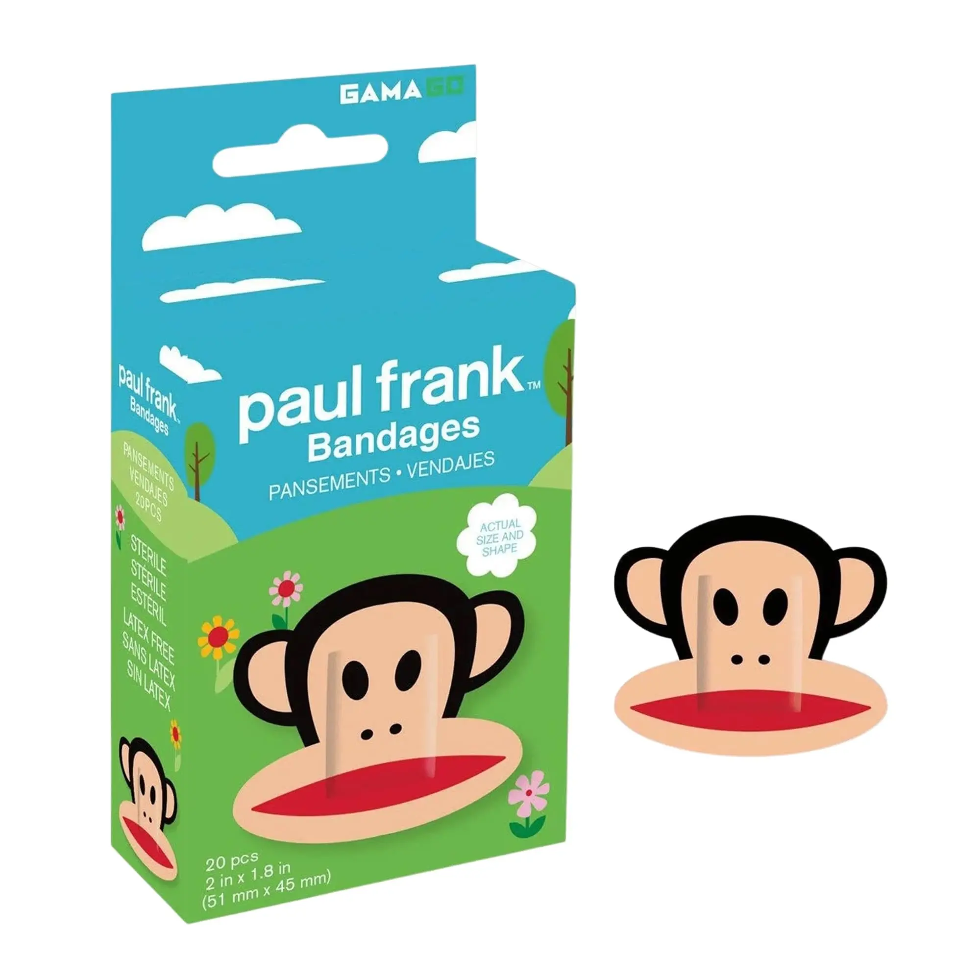 GAMAGO Paul Frank Julius Shaped Bandages Kids & Kidults - Set of 20 Individually Wrapped Self Adhesive Bandages - Sterile, Latex-Free & Easily Removable - Funny Gift & First Aid Addition