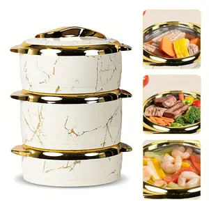 3PCS Thermal Casserole Set 1.6QT 2.1QT 2.6QT Insulated Lunch Box British American Design Stainless Steel Leak Proof Food Freshness