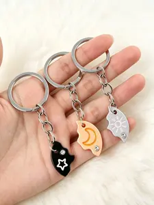 3-Piece Best Friend Keychain Set, Sun, Moon and Star Keychain, Split Keychain, Y2K Aesthetic Keychain, Car Key Accessories, Handbag Pendant, Suitable for Couples, Best Friends, Girlfriends, or as a Gift for Your Loved One