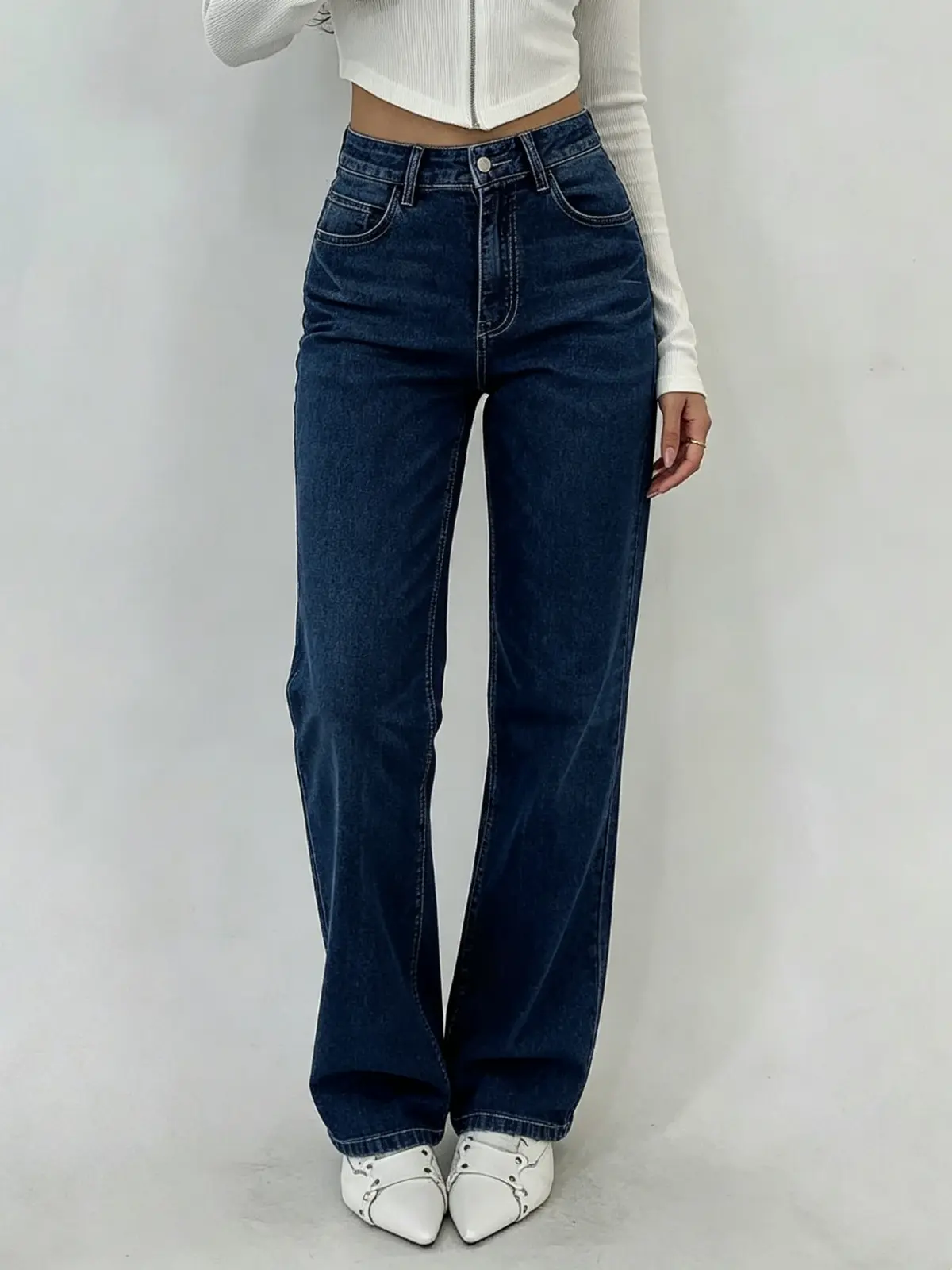 Women's Mid-Waisted Stretchy Tall Straight Leg Jeans - Butt-Lifting Loose Denim Bottoms, Casual Trendy Fall-Winter Womenswear with Fit-Focused Design, Bottom