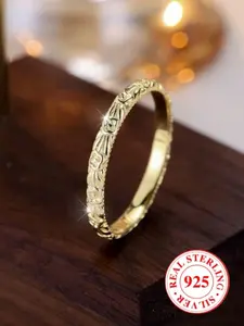 S925 Sterling Silver Flower Engraved Ring, Fashion Jewelry for Party, Daily Clothing Decor, Trendy All-match & Exquisite Jewelry for Birthday Gift, Unique Rings