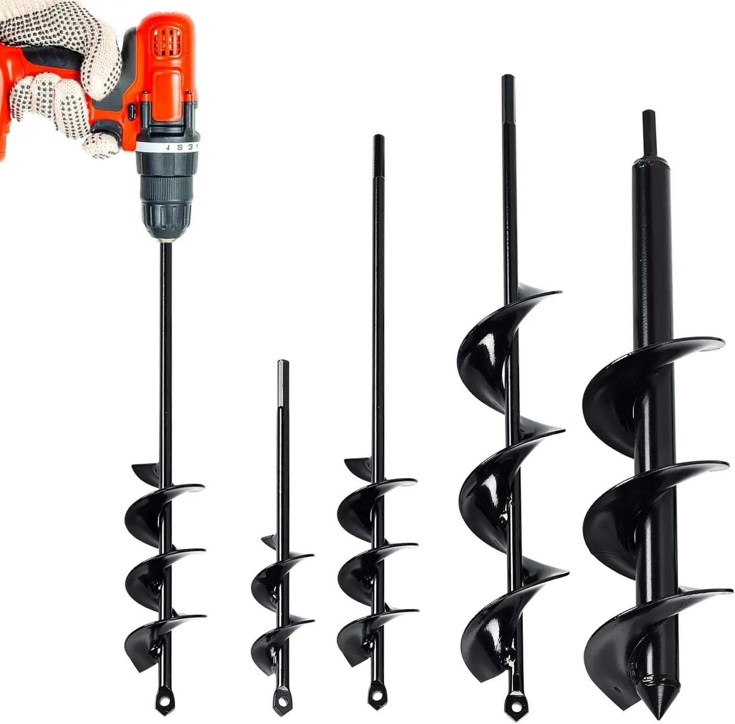 Auger Drill Bit for Planting 4 Pack, Garden Ground Earth Spiral 3/8" Hex Drive Drill, Easy Bulb  Hole Digger , Metal Bedding Digging  Rapid Planter Tool