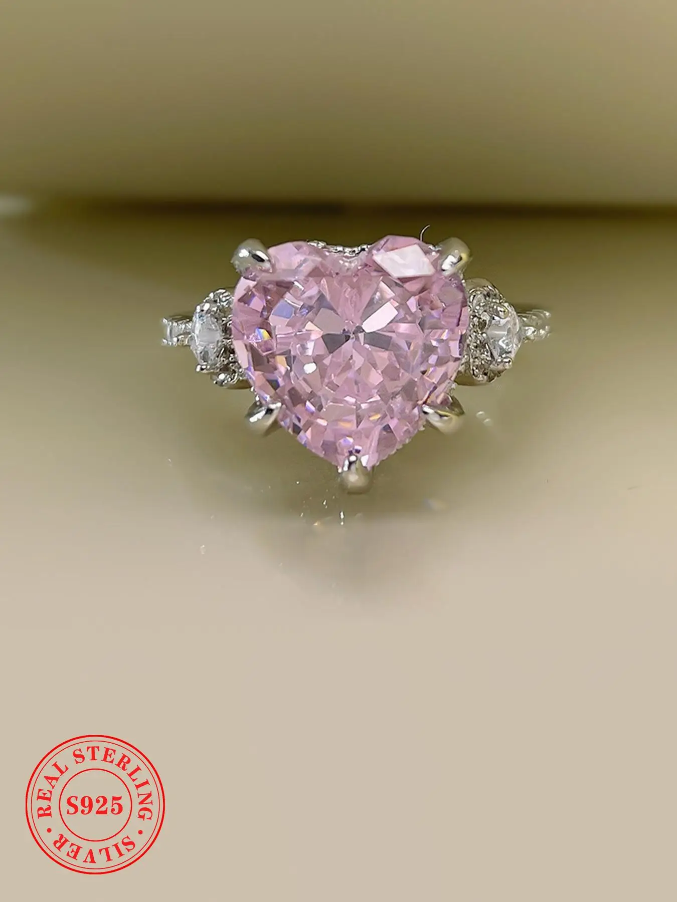 S925 Sterling Silver Heart Shaped Artificial Zircon Ring, Elegant Romantic Ring for Women, Fashion Jewelry for Party, Daily Decor, Trendy All-match &