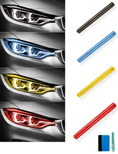 1 X 5ft Car Light Tint Film, with Squeegee & Cutter Cuttable&Stretchability Car Headlight Taillight Fog Light Vivid Vinyl Wrap Protector,Non-Marking Self-Adhesive Decals Car Decor Red/Black/Blue