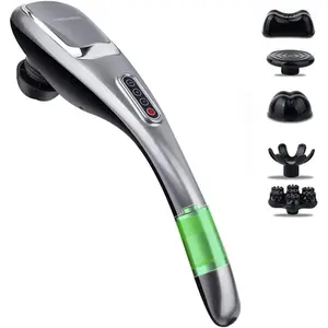 Handheld Back Massager | Deep Tissue Percussion Massage for Back, Neck, Shoulders, Waist and Legs (Cordless Silver)