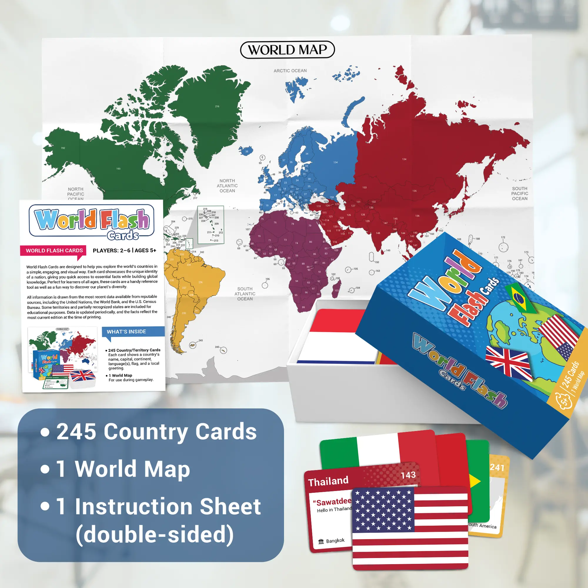 World Flags Flashcards for Kids Learn 245 Countries Capitals Languages Fun Learning Toy Classroom Gift Humor Quirky Birthday Gift Idea