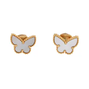 Pre-owned Van Cleef & Arpels Sweet Alhambra Butterfly Stud Earrings 18K Yellow Gold and Mother of Pearl by Rebag