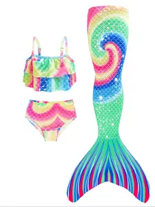 Girls Mermaid Bikini Swimsuit Set, Fish Scale Print Swimwear, Princess Swimming Costume, Children Beach Bathing Suit, Perfect for Sea and Performance Wear, Swimsuits Swimwear