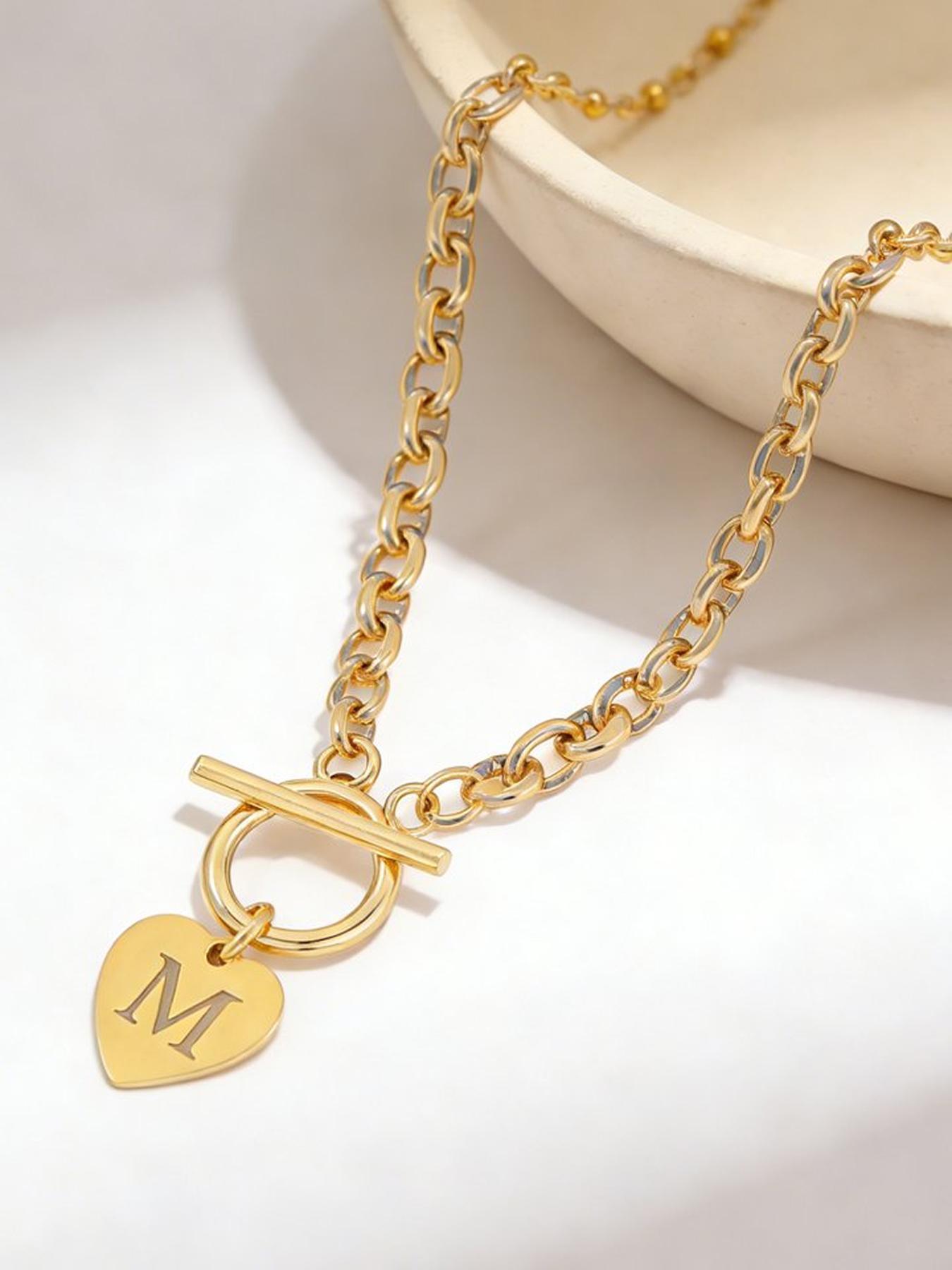 Fashionable and elegant necklace featuring a hollow letter pendant; the OT clasp is die-cast molded, stainless steel chain necklace for women with an OT clasp—suitable for everyday wear, vacations, dates, and more; also serves as a delightful, surprising