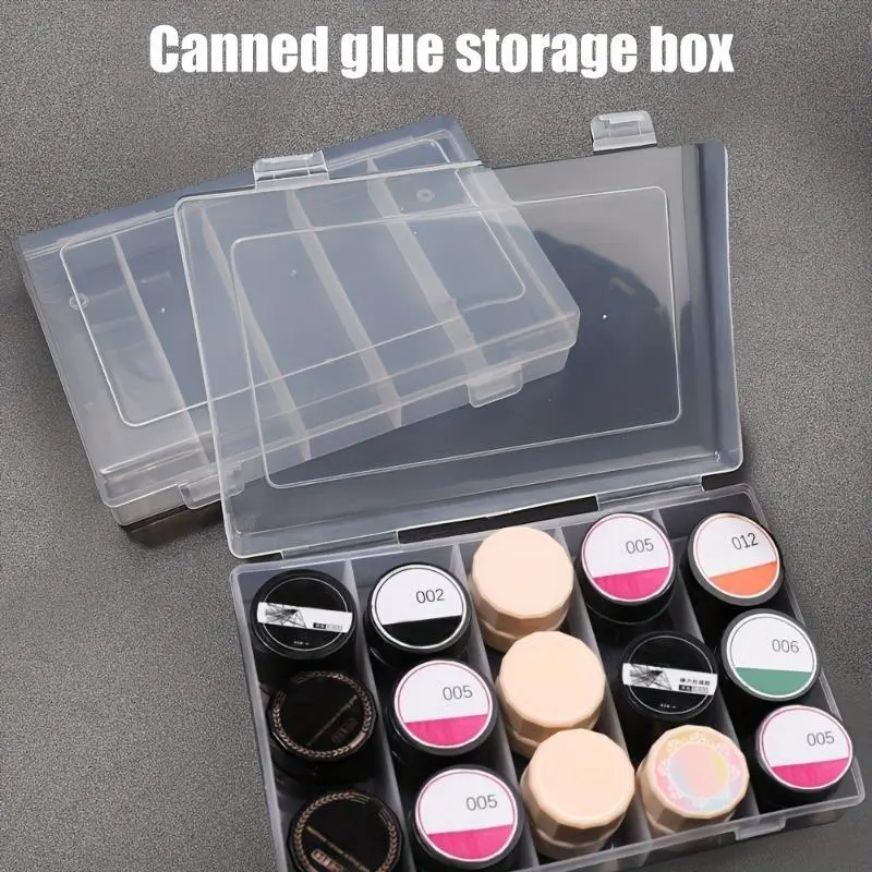 Transparent nail polish glue storage box, stain-resistant, 5 large divided compartments, compartmentalized organizers for nail glue storage, spacious clear organizer for nail desk