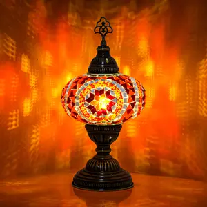 MOZAIST Turkish Mosaic Table Lamp with Bulb Included Vibrant Orange & Red Mosaic Design for Home Decor