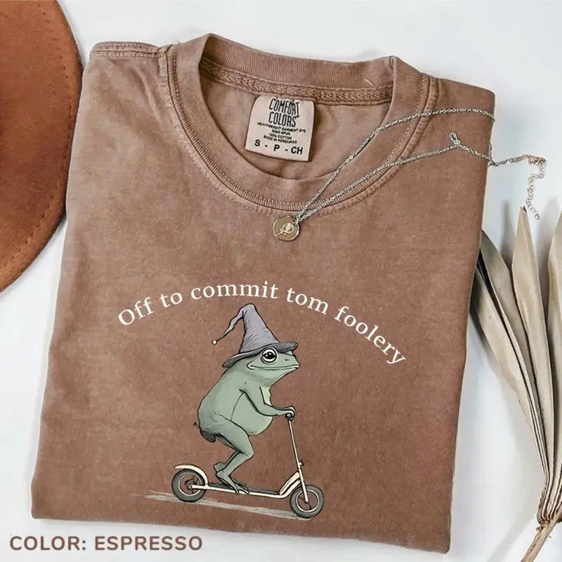 Comfort Colors Off to Commit Tom Foolery Frog T-shirt, Funny Weirdcore Sayings Unique Tshirt Tee Adults Men Women Meme Graphic Sarcastic