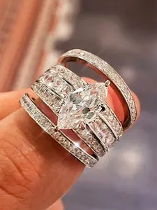 3 PC/Set Luxury Cubic Zirconia Ring For Women For Valentine's Day Gift Wedding Anniversary Party Jewelry Marquise Wedding Bands