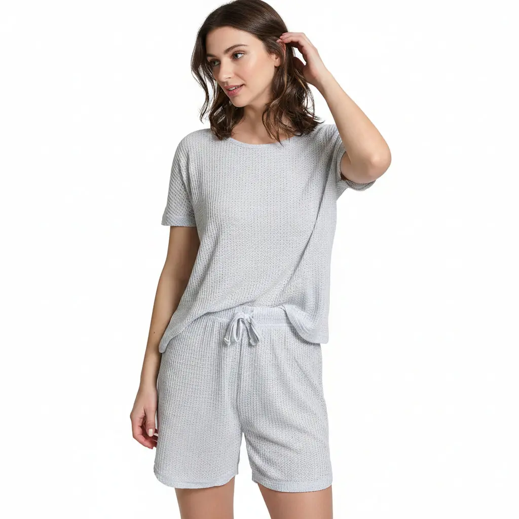 Mad Dog Women's Waffle Knit Pajama Set – Short Summer Pajamas with Shorts - Soft Comfy PJ - Breathable Loungewear Size S-XXL