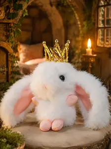 The Armored Kingdom Alloy Crowned Fluffy White Snugglehop Bunny Keychain Set - Soft Plush Fabric, Cute Small Size, for Bunny Enthusiasts, Fluffy Bunny Keychain