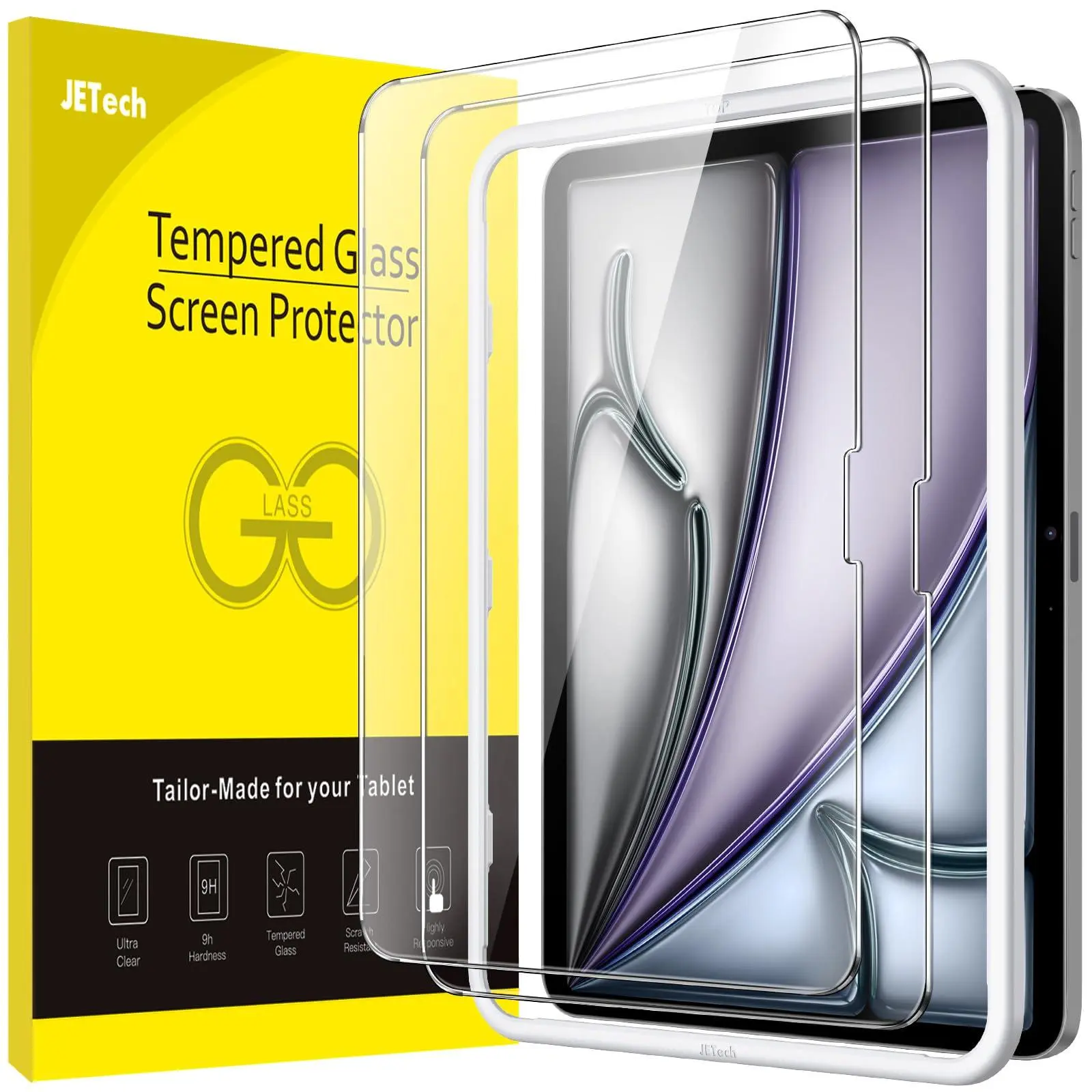 JETech Tempered Glass Tablet Screen Protector for 13-Inch iPad Air (M4 2026, M3 2025, M2 2024) - Aftermarket Tablet Accessories with Easy Installation Frame, HD Clear, 2-Pack for Device Protection