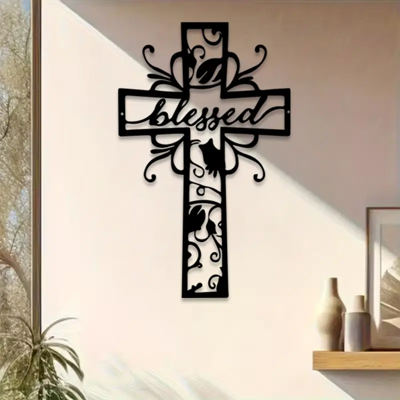 1pc Christian Cross Metal Wall Art, Religious Mural, for Study Wall, Christmas Decor, Ideal Gift for Churchgoers, Anti-Corrosion Metal, Religious Home Decor, Crosses Wall Decor, Religious Decorations