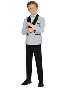 Boys 3-Piece Glitter Striped Lapel Tuxedo Set Suits, Clothing | Blazer + Pants + Bow Tie | Black/Navy | No Shirt Included | Perfect for Weddings, Dance Competitions, Holiday Shows, Formal Parties & All Special Occasions-25084