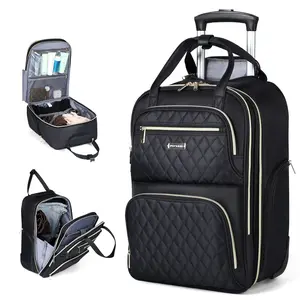 Rolling Backpack for Women, 15.6 Inch Travel Laptop Wheeled Backpack, 30L Roller Carry on Luggage for Adults Business College Work Overnight, Stylish Personal Item Suitcase, Black