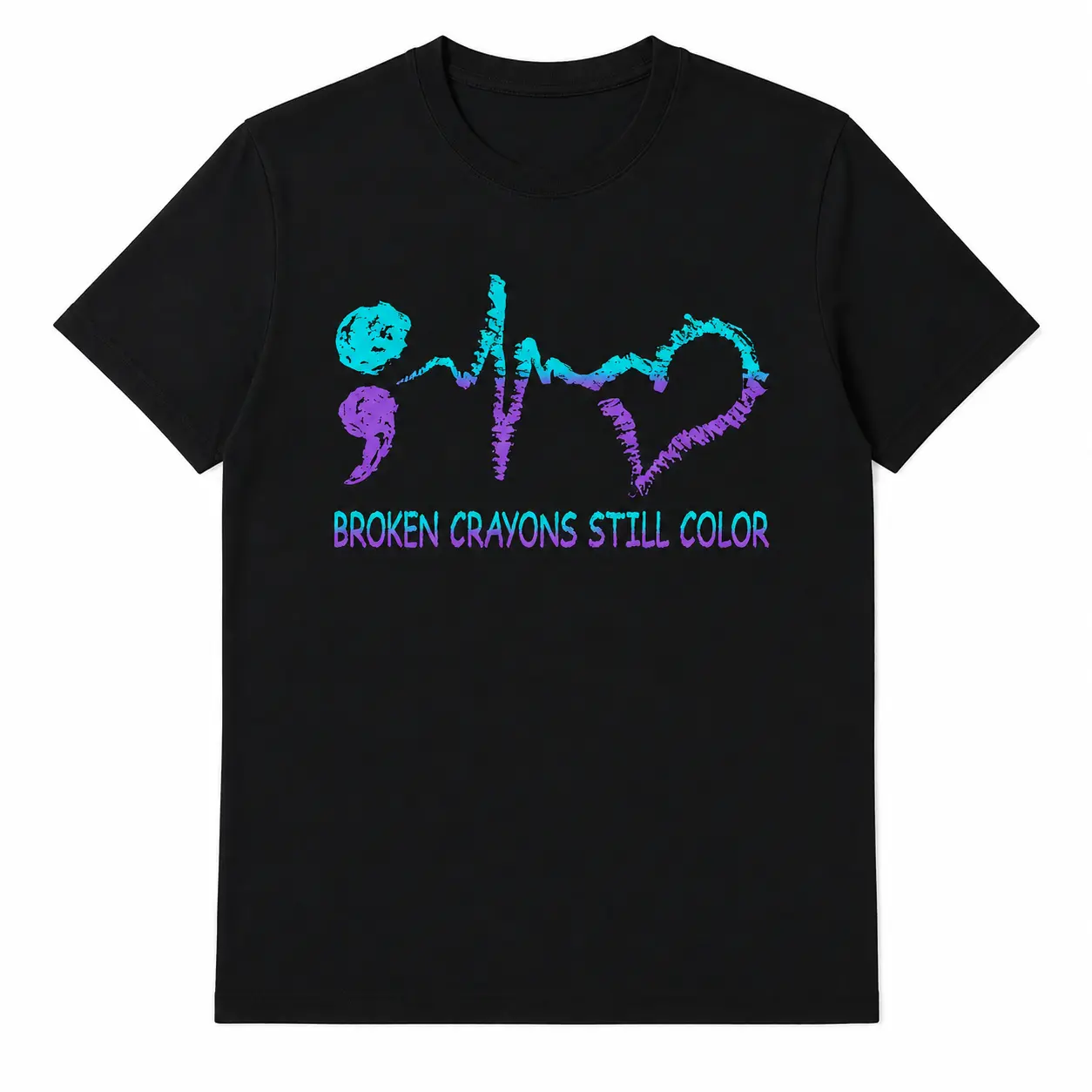 Semicolon Heartbeat Broken Crayons Still Color Mental Health Graphic T-Shirt, Oversized Comfort Outfit, Inspirational Quo