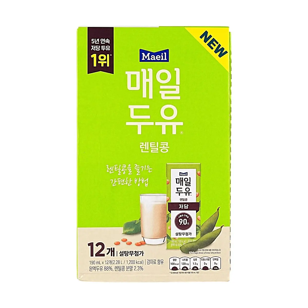 Maeil Soy Milk Drink 190ml x 12 Boxes - 0 Sugar, 0 Artificial Flavors, 9g Plant Protein, Low Calorie, Vegan Friendly