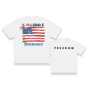 Patriotic Red White And Blueberries Cotton Tshirt Usa Freedom Casual Soft Lightweight Trendy Top For Fourth Of July