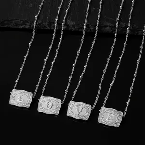 1pc Women's Buckle Initial Necklace, Floral Buckle Necklace, Initial A-Z Pendant Necklace,  Cowboy Western Jewelry Accessory