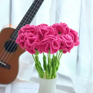 3/6/10 pcs Handmade Crochet Carnations , Decorative DIY Crochet Flowers Bouquet for Mother's Day, Teacher, Home Decor, Wedding, Party Decoration, Artificial Flower Arrangements