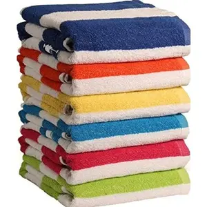 100% Cotton Bath Towel, Pack of 6, Cabana Stripe Beach Towels, Large Pool Towels (30" x 60"), Highly Absorbent, Light Weight, Soft and Quick Dry Swim Towels, for Parties, Guests