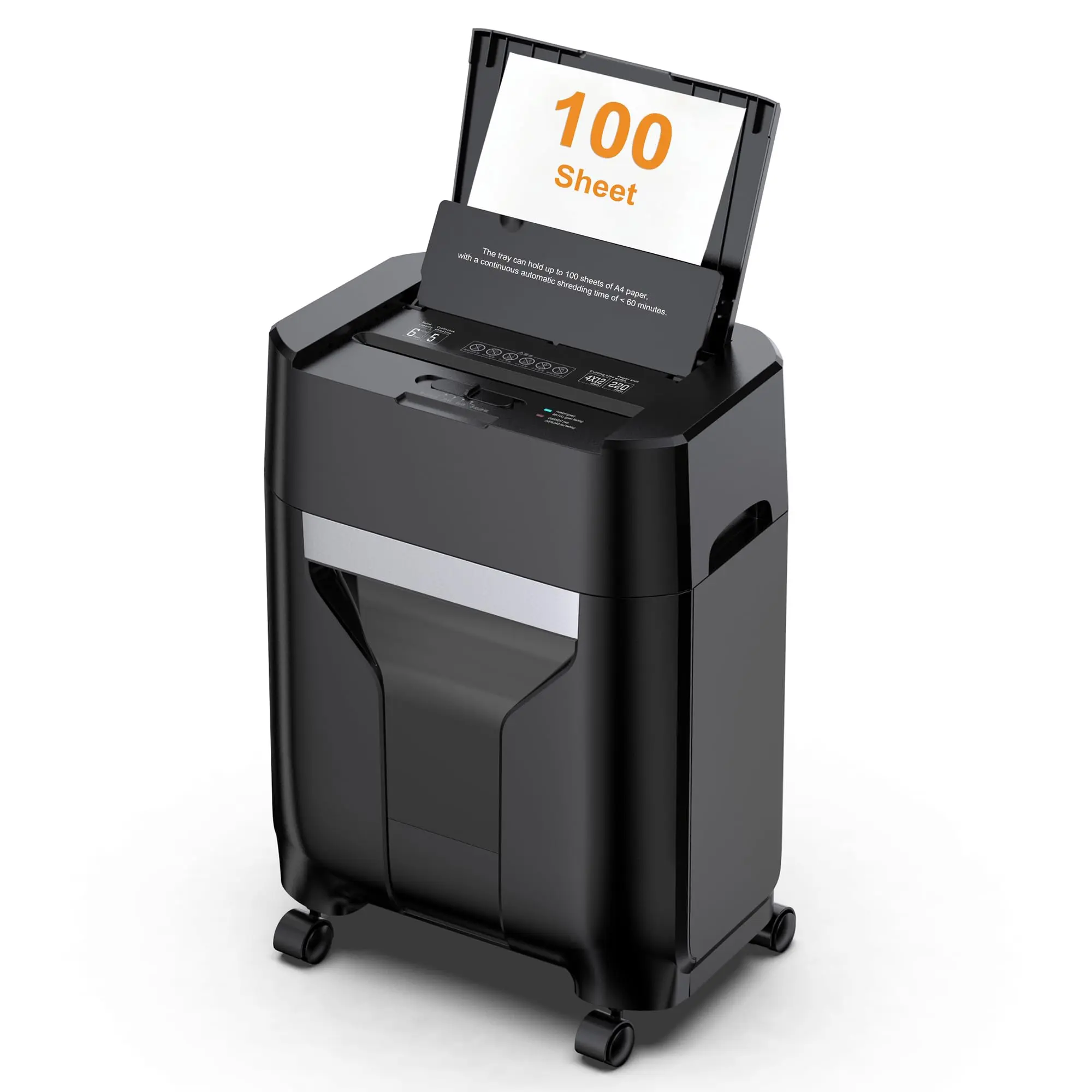 QuietLemon OL100 Automatic Cross-Cut Paper Shredder for Office Use - 100-Sheet Auto Feed, Manual Feed Option, 300-Sheet Capacity, 4.5-Gal Bin, Shreds Paper/Staples/Credit Cards, Continuous Operation, Extremely Quiet <63db, 13.86x9.06x19.09in, 15.21lbs
