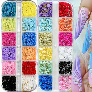 2 Boxes Multicolor 3D Flower Nail Charms, Resin Floral Nail Gems with Rhinestones, Cute Nail Art Decor for Gift
